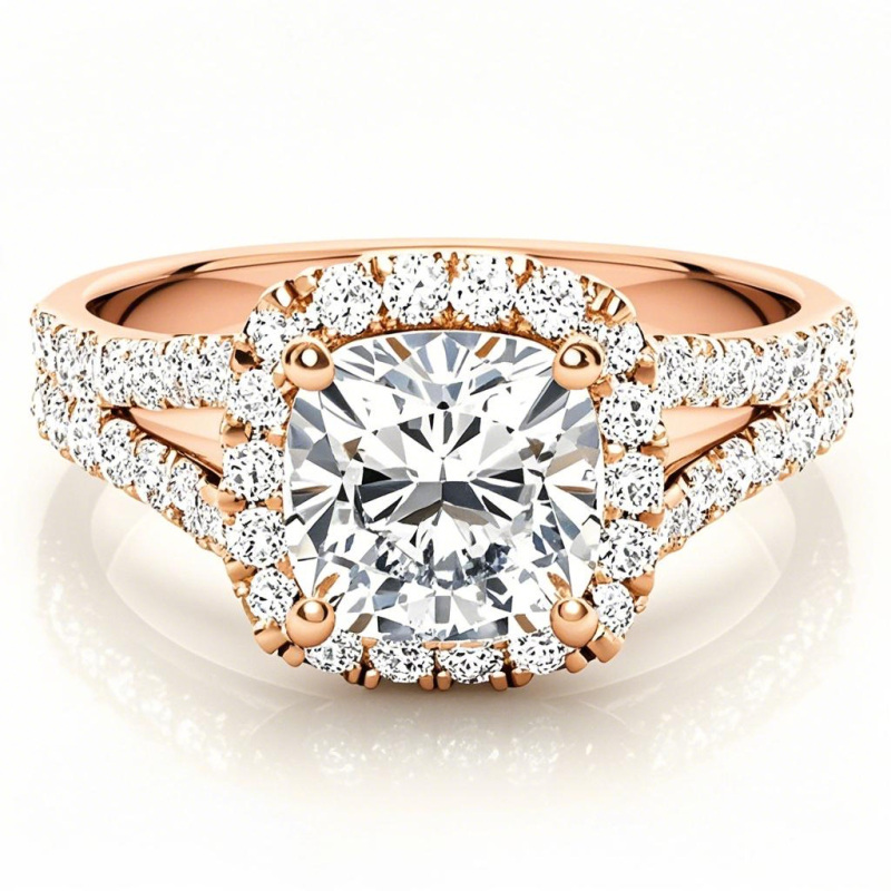 Anello di fidanzamento con moissanite taglio cuscino in oro rosa 10 carati-1