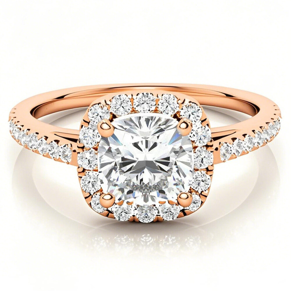 Anello di fidanzamento con moissanite taglio cuscino in oro rosa 10 carati-1