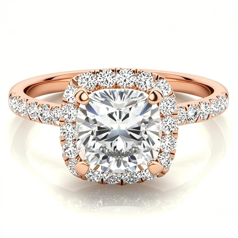 Pierścionek zaręczynowy z moissanitem w szlifie poduszkowym ze złota różowego 10K-1