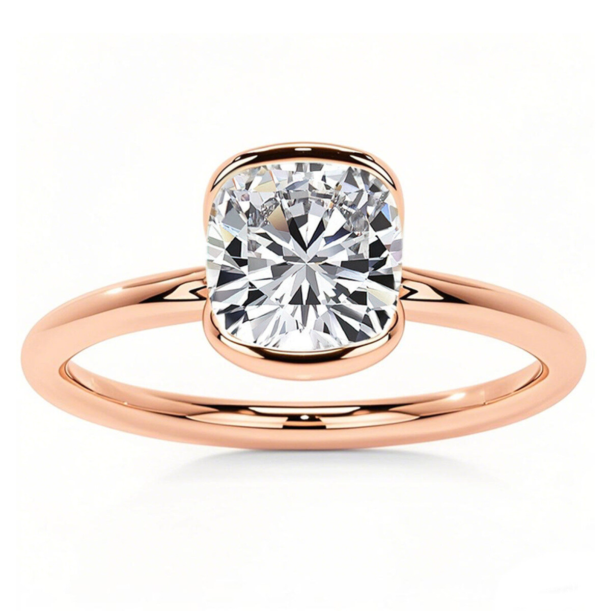 Anillo de compromiso solitario de moissanita con corte cojín en oro rosa de 18 quilates-1