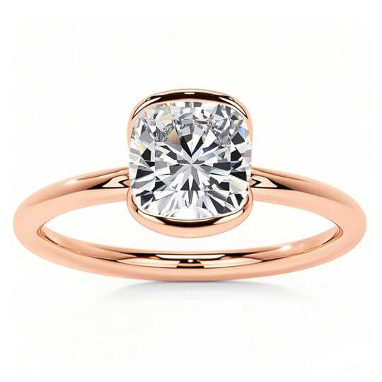 Pierścionek zaręczynowy Moissanite Solitaire w szlifie poduszkowym 18K z różowego złota