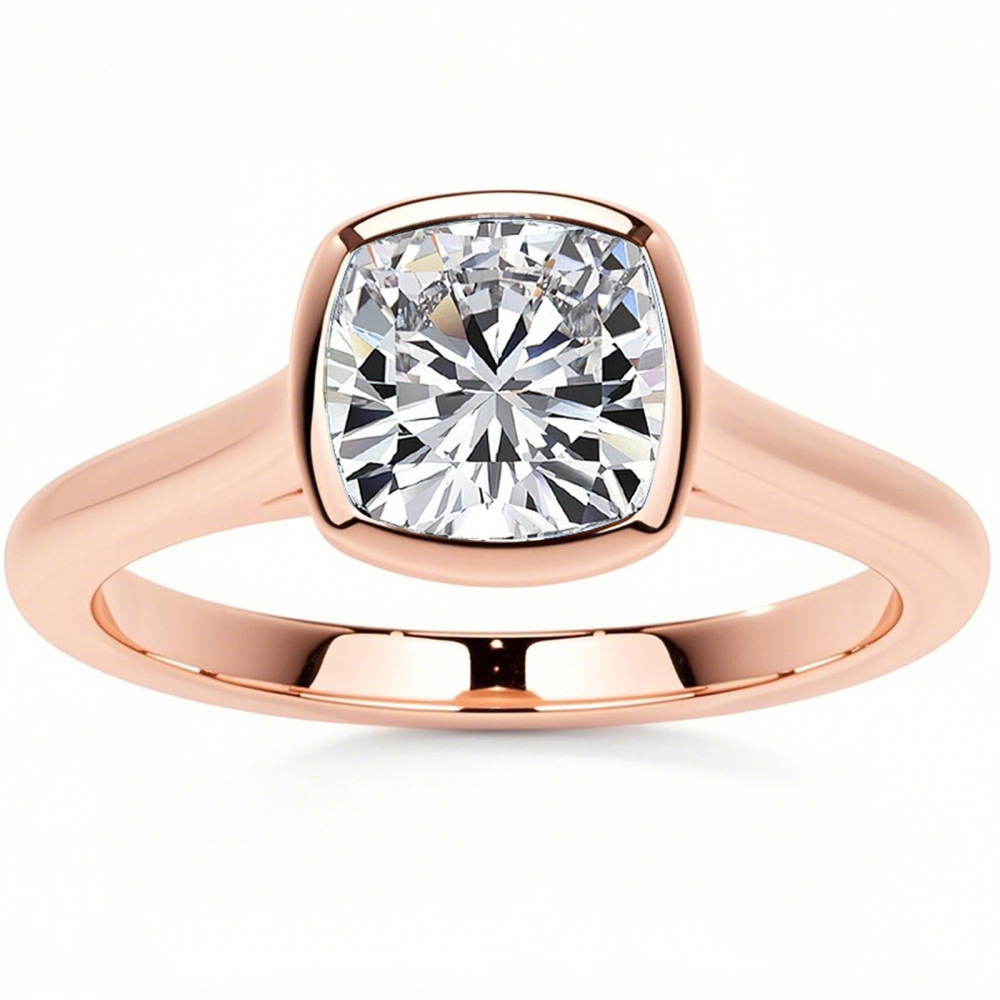 Pierścionek zaręczynowy Moissanite Solitaire w szlifie poduszkowym 10K z różowego złota-1