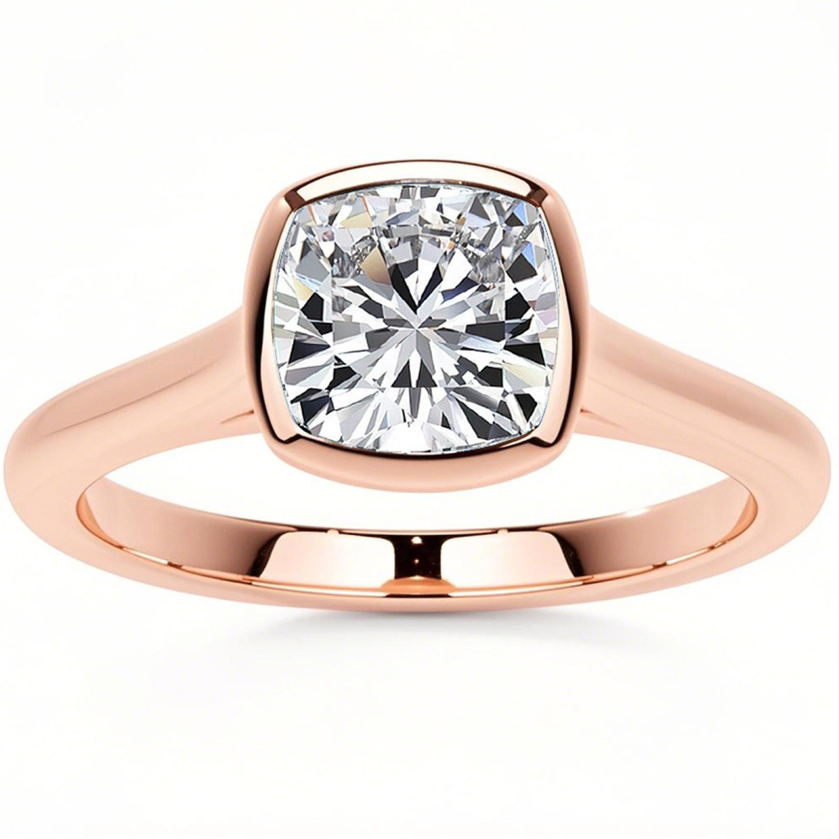 10K Rose Gold Cushion Cut Solitaire Moissanite Engagement Ring-1