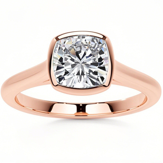 Pierścionek zaręczynowy Moissanite Solitaire w szlifie poduszkowym 10K z różowego złota