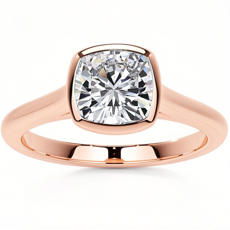 Pierścionek zaręczynowy Moissanite Solitaire w szlifie poduszkowym 10K z różowego złota-1