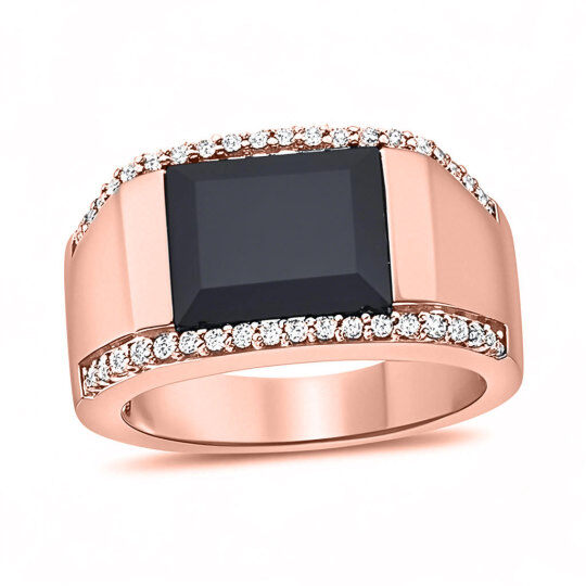 Anel de sinete personalizado em ouro rosa 10K com formato de almofada e ágata e diamante para homens, cor I3, clareza 3EX