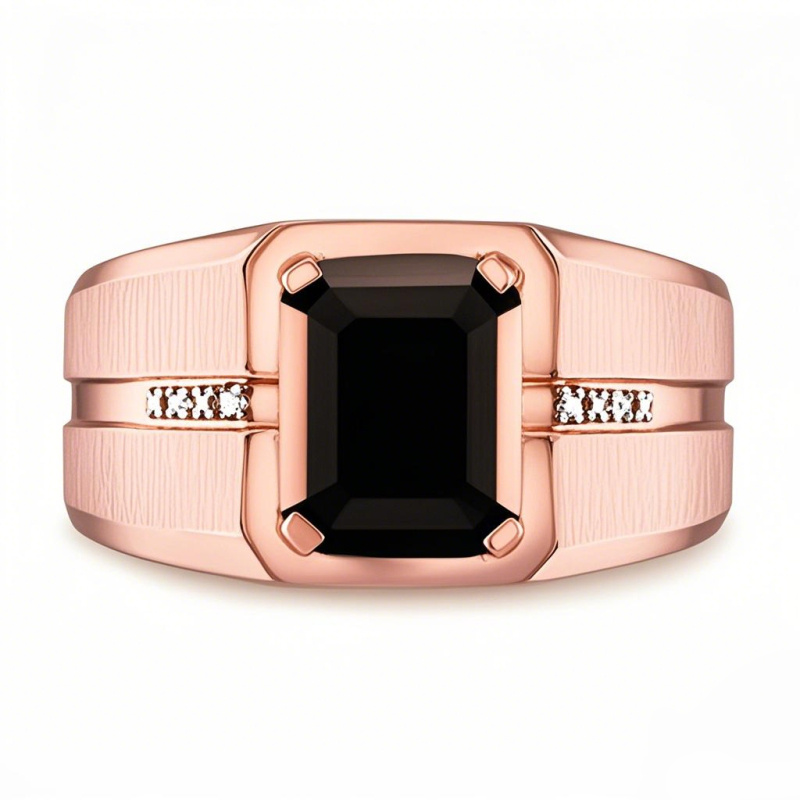 14K Rose Gold Cushion Shaped Agate Ring for Men-1