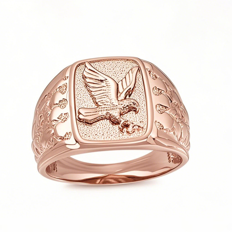 Rechteckiger Siegelring aus 14-karätigem Roségold mit individueller Adlergravur für Herren-1