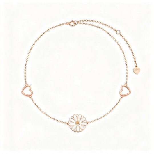10K Rose Gold Daisy & Heart Charm Bracelet