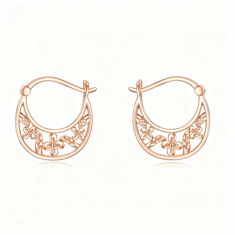 18K Rose Gold Daisy Hoop Earrings-1