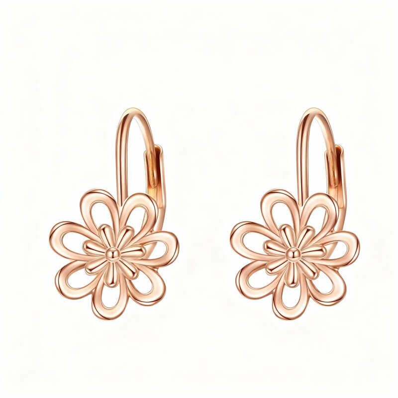 14K Rose Gold Daisy Hoop Earrings-1