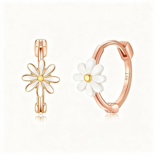 10K Rose Gold Daisy Hoop Earrings