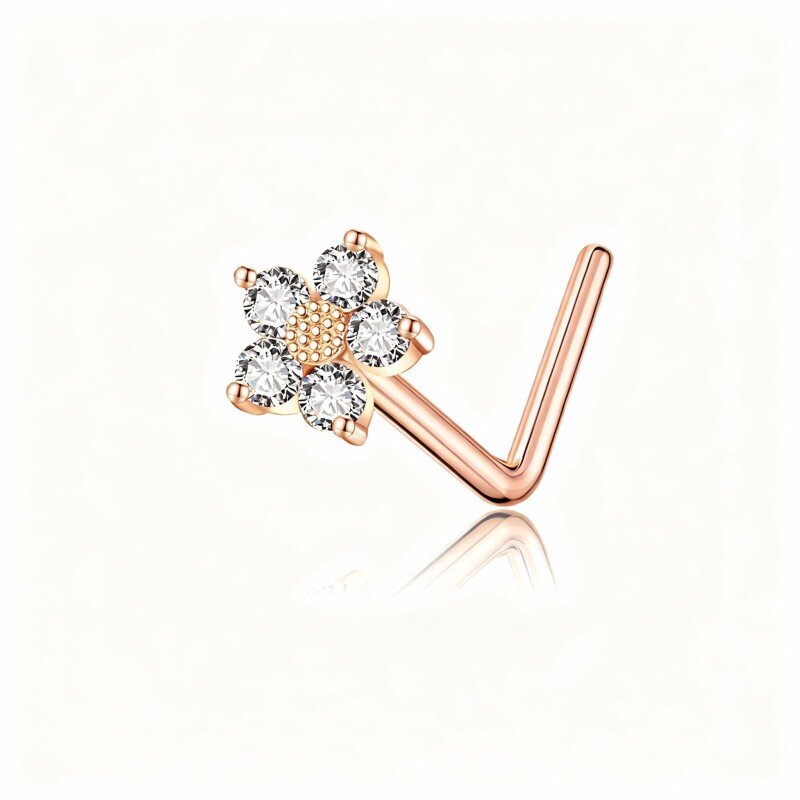 10K Rose Gold Cubic Zirconia Daisy Nose Ring-1