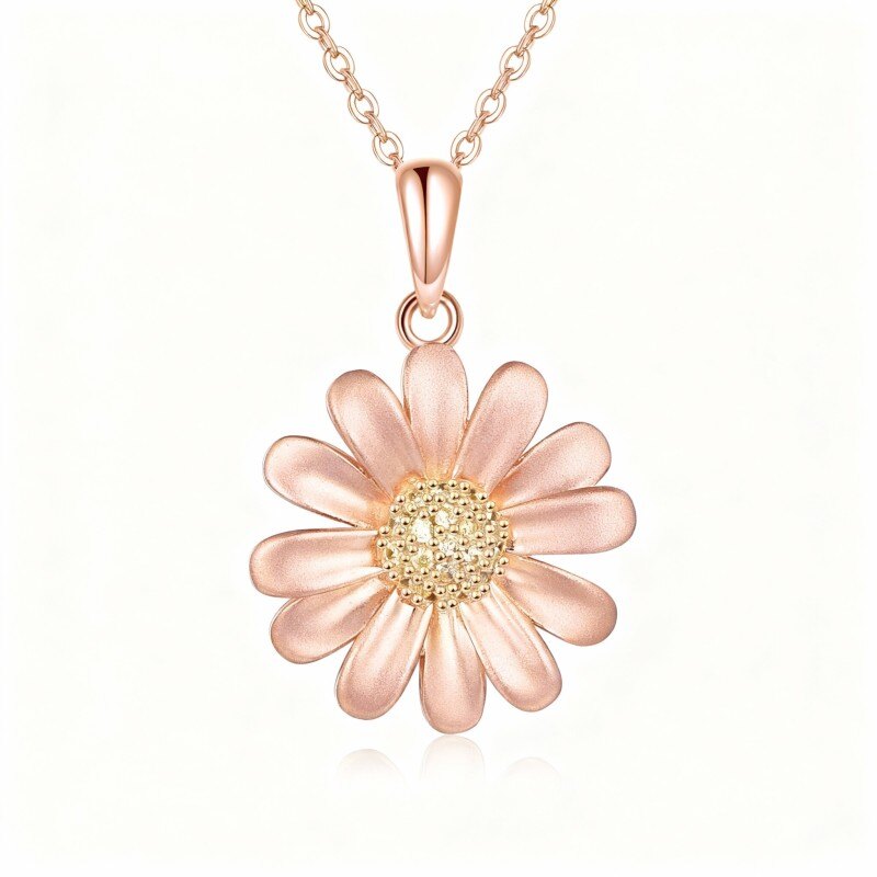 18K Rose Gold Cubic Zirconia Daisy Pendant Necklace-1