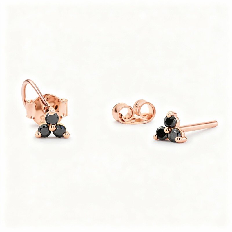 Pendientes de botón Black Mamba de oro rosa de 14 quilates con diamantes-1
