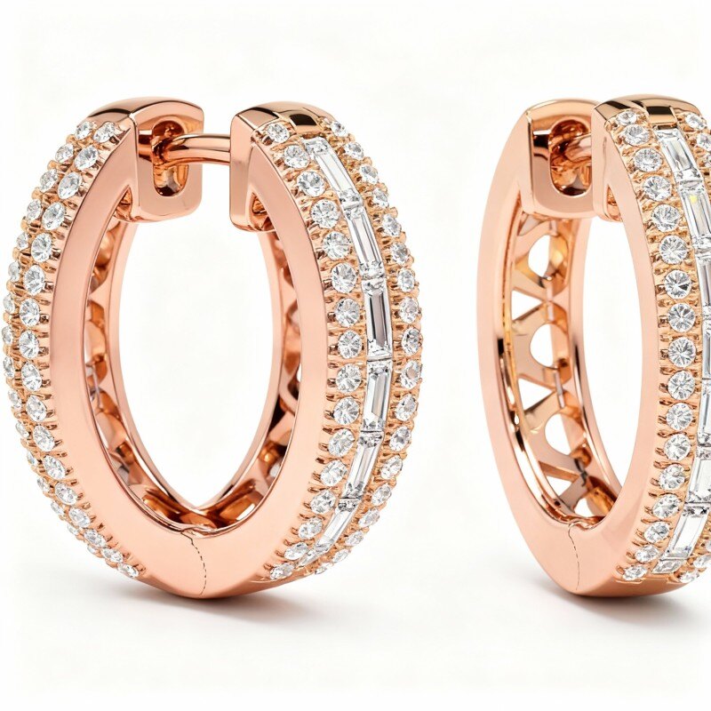 Boucles d'oreilles créoles en or rose 14 carats serties de diamants-1