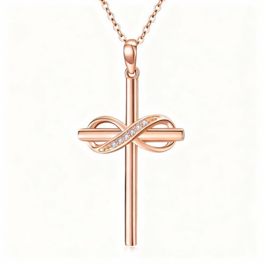 10K Rose Gold Diamond Cross & Infinity Symbol Pendant Necklace