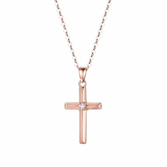 10K Rose Gold Diamond Cross Pendant Necklace
