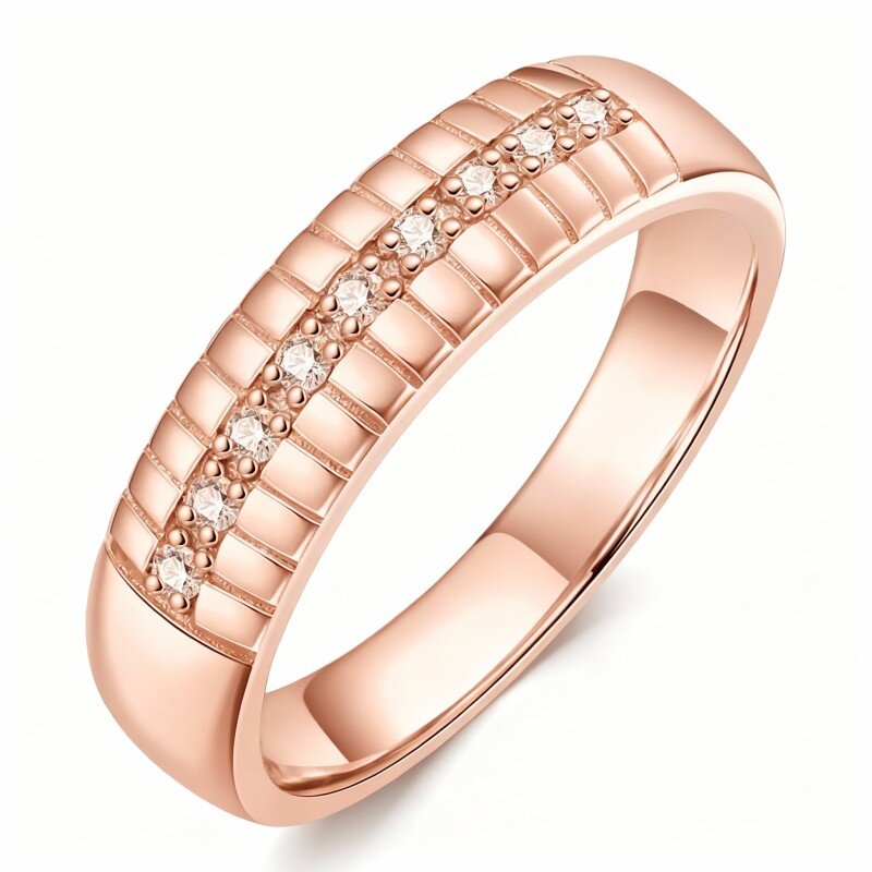 Bague de mariage personnalisée en or rose 18 carats avec diamant et gravure sur mesure-1