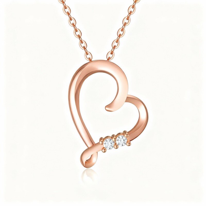 9K Rose Gold Diamond Heart Pendant Necklace-1