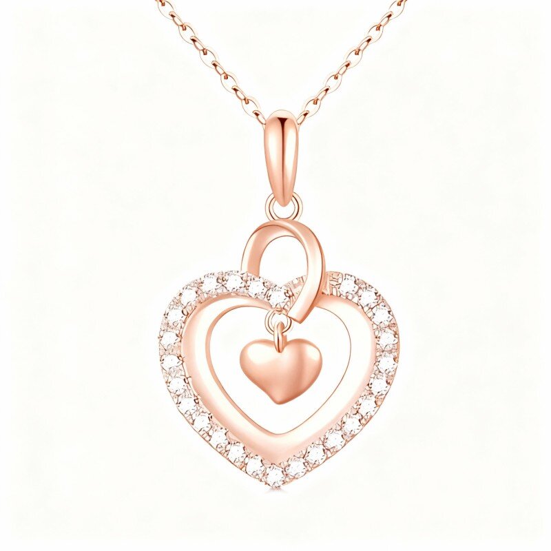 10K Rose Gold Diamond Heart Pendant Necklace-4
