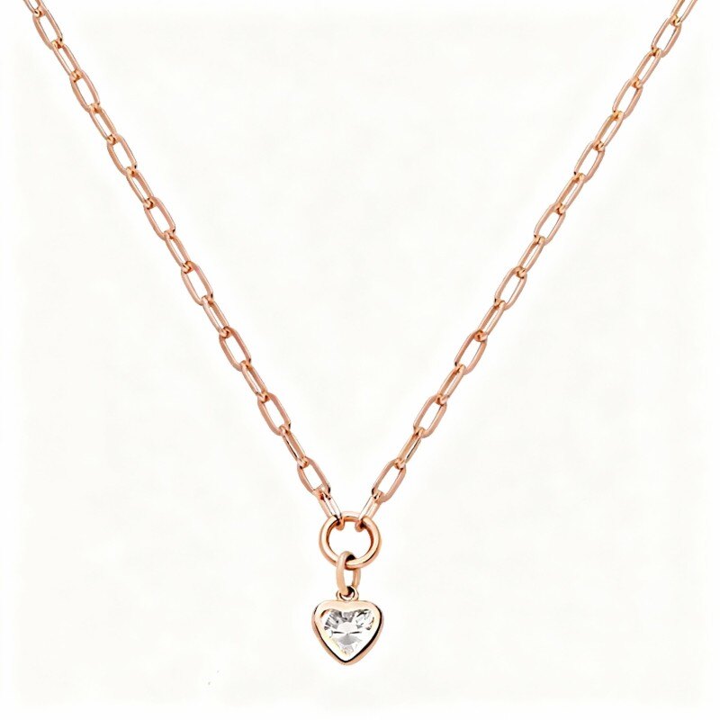 Collier pendentif cœur en or rose 14 carats et diamants-1