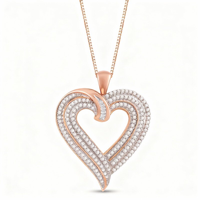 18K Rose Gold Diamond Heart Pendant Necklace-1