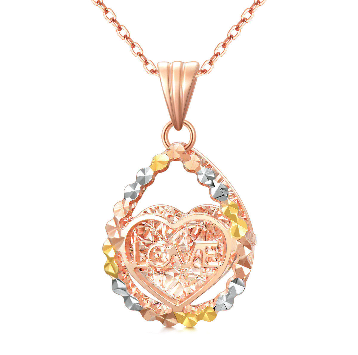 10K Rose Gold Diamond Heart Pendant Necklace-1