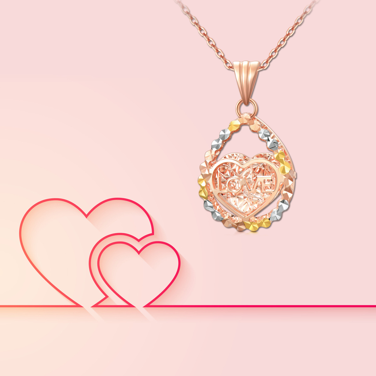 Collier en or rose 18K avec pendentif en forme de cœur en diamant-5