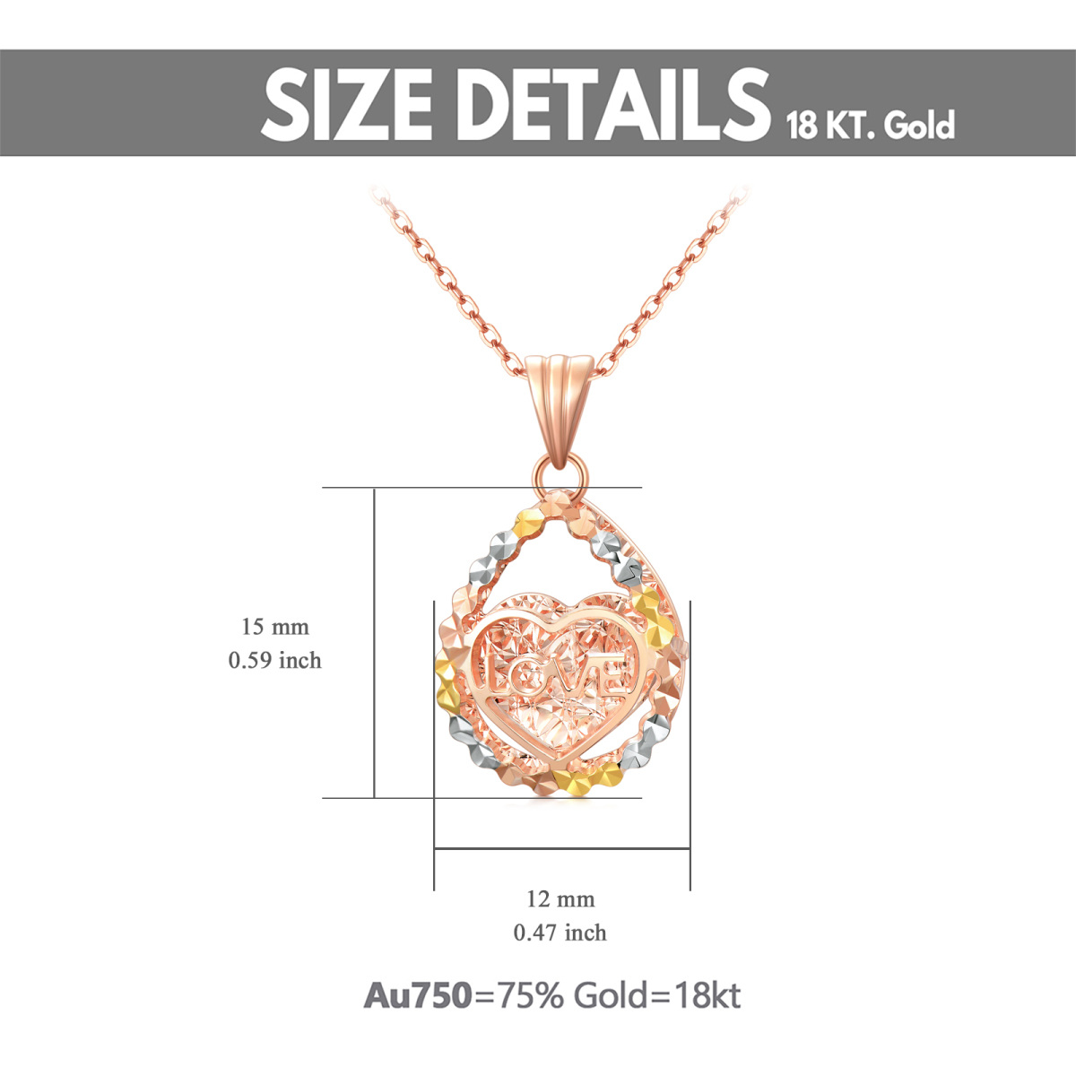 Collier en or rose 18K avec pendentif en forme de cœur en diamant-6