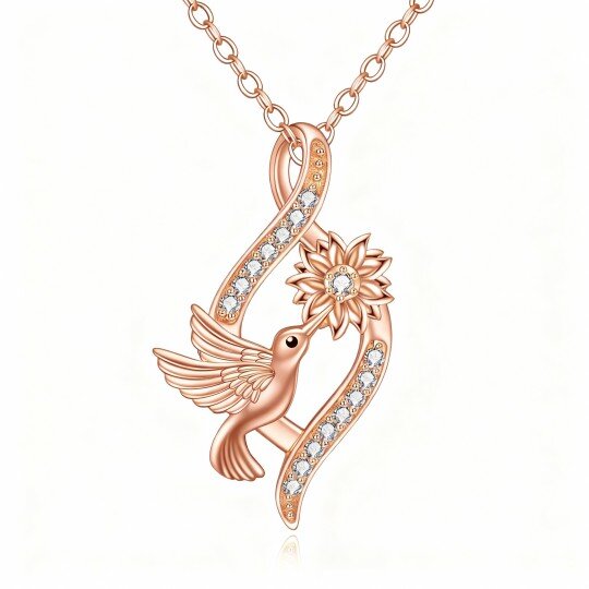 10K Rose Gold Diamond Hummingbird & Infinity Symbol Pendant Necklace
