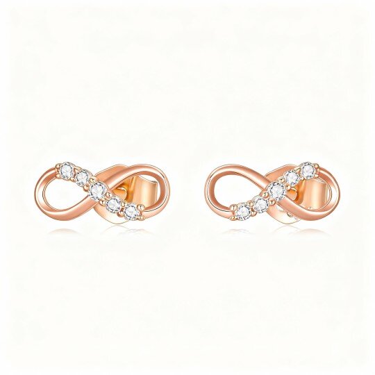 10K Rose Gold Diamond Infinity Symbol Stud Earrings
