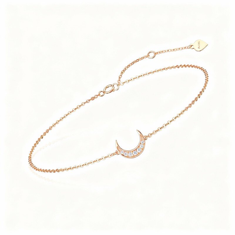 Pulseira com pendente de lua em ouro rosa 14K e diamantes-1