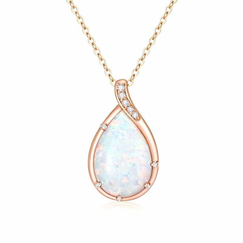 قلادة على شكل قطرة من الذهب الوردي عيار 18 قيراطًا مرصعة بالألماس والأوبال-1