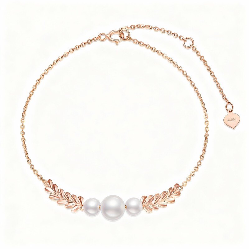 سوار من الذهب الوردي عيار 10 قيراط مرصع بالألماس واللؤلؤ-1