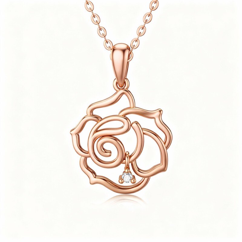 Collar con colgante de rosa y diamante en oro rosa de 14 quilates-1