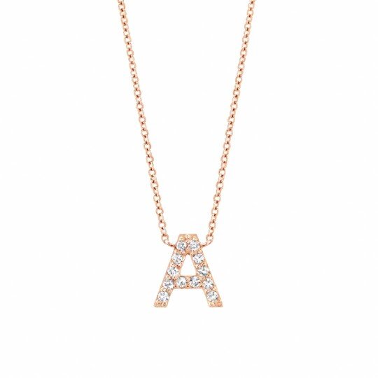Collar con colgante de inicial personalizado con diamante en oro rosa de 10 quilates
