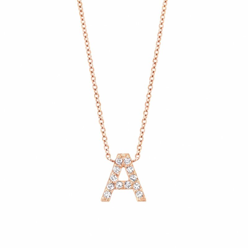 10K Rose Gold Diamond Personalized Initial Letter Pendant Necklace-1