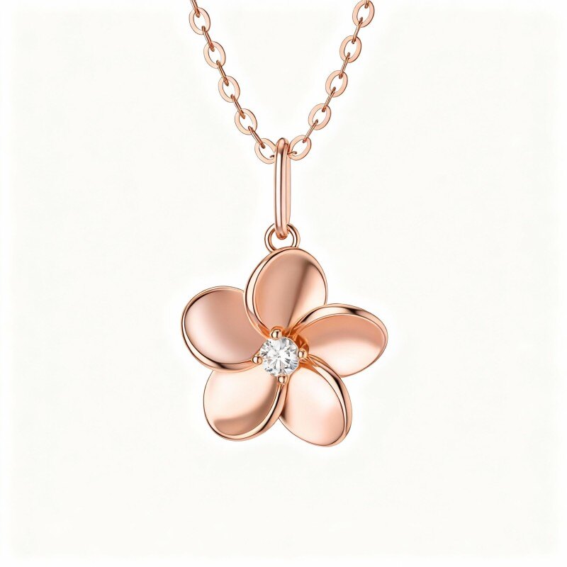 18K Rose Gold Diamond Plumeria Pendant Necklace-1
