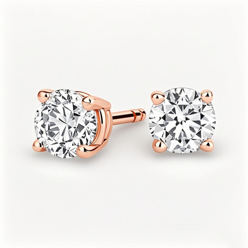 10K Rose Gold Diamond 4-Prong Stud Earrings-1