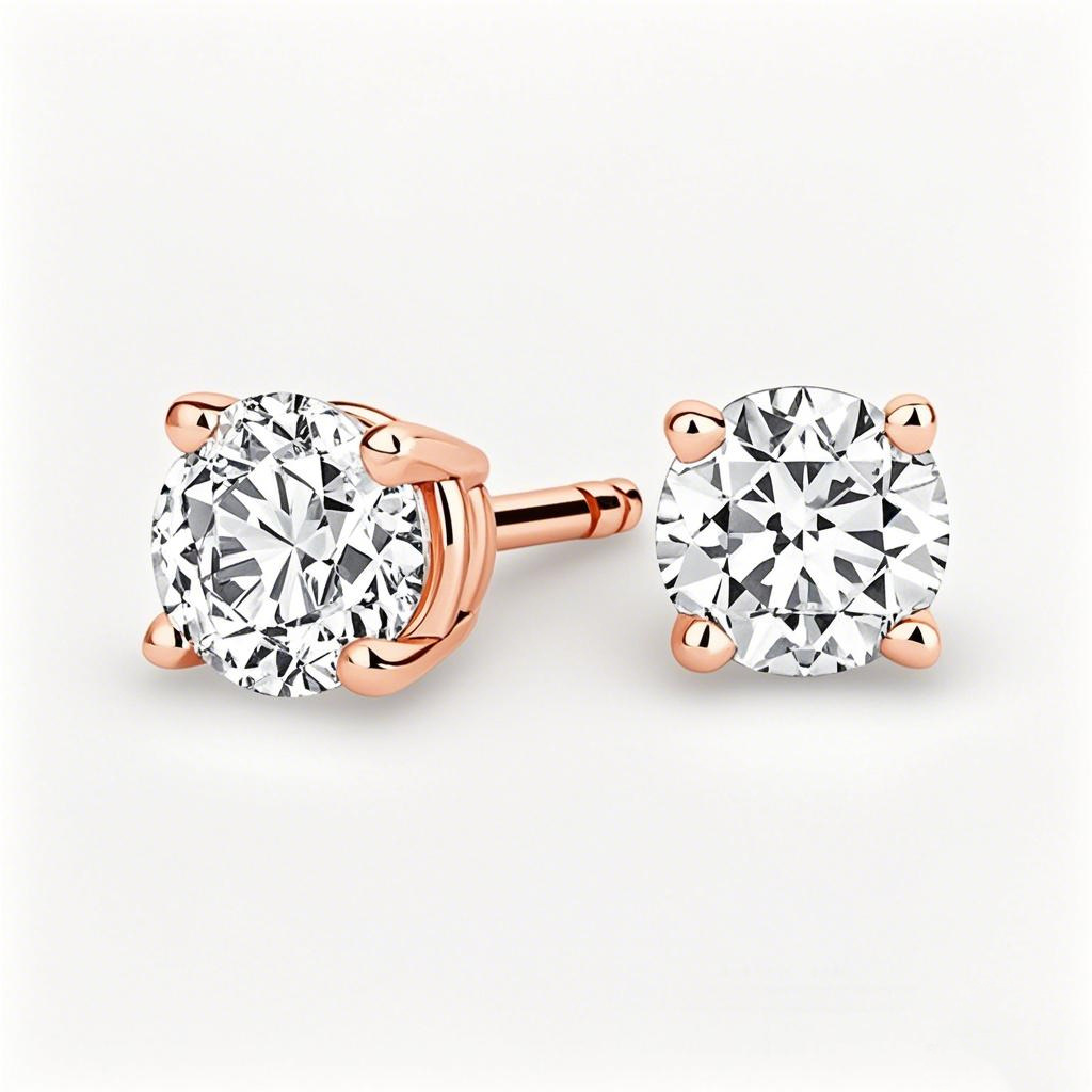 Aretes de oro rosa de 10 quilates con diamantes de 4 puntas-1