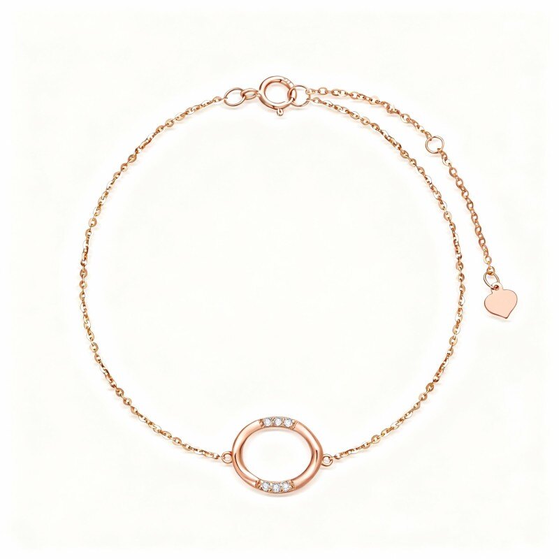 Pulsera con dije redondo de oro rosa de 14 quilates y diamantes-1