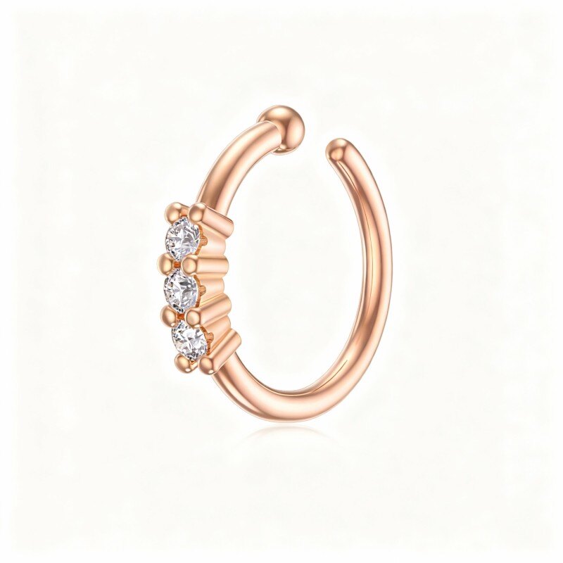10K Rose Gold Diamond Round Nose Ring-2