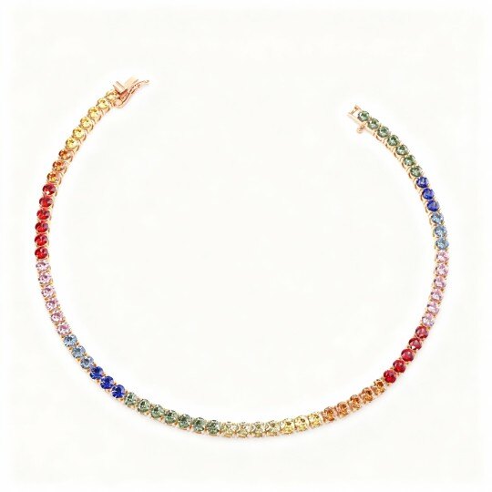 10K Rose Gold Diamond & Sapphire Tennis Chain Bracelet