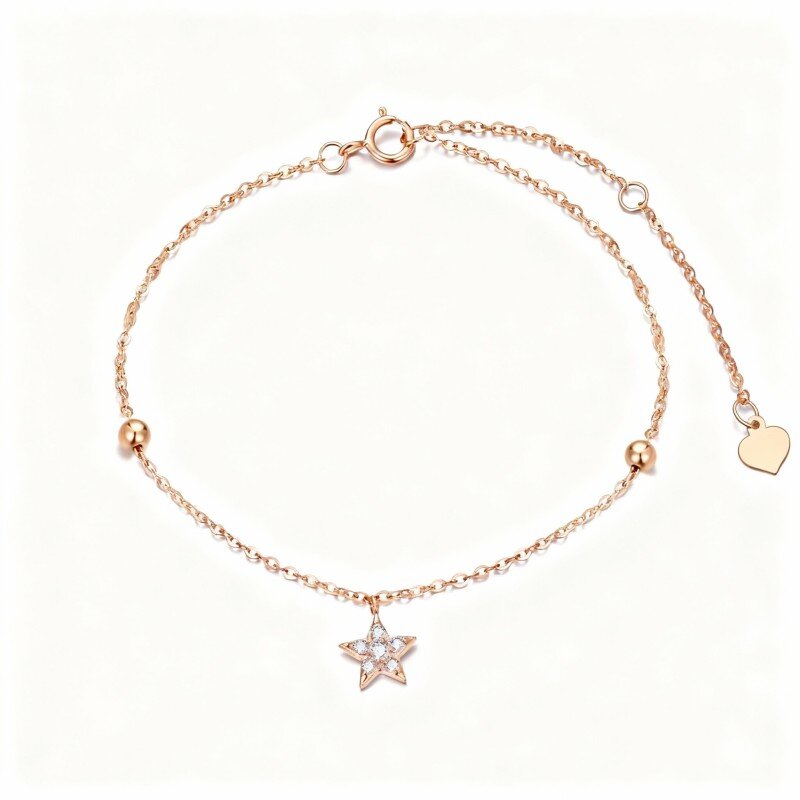 سوار من الذهب الوردي عيار 10 قيراط مرصع بالألماس على شكل نجمة-1