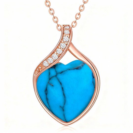 10K Rose Gold Diamond & Turquoise Heart Pendant Necklace