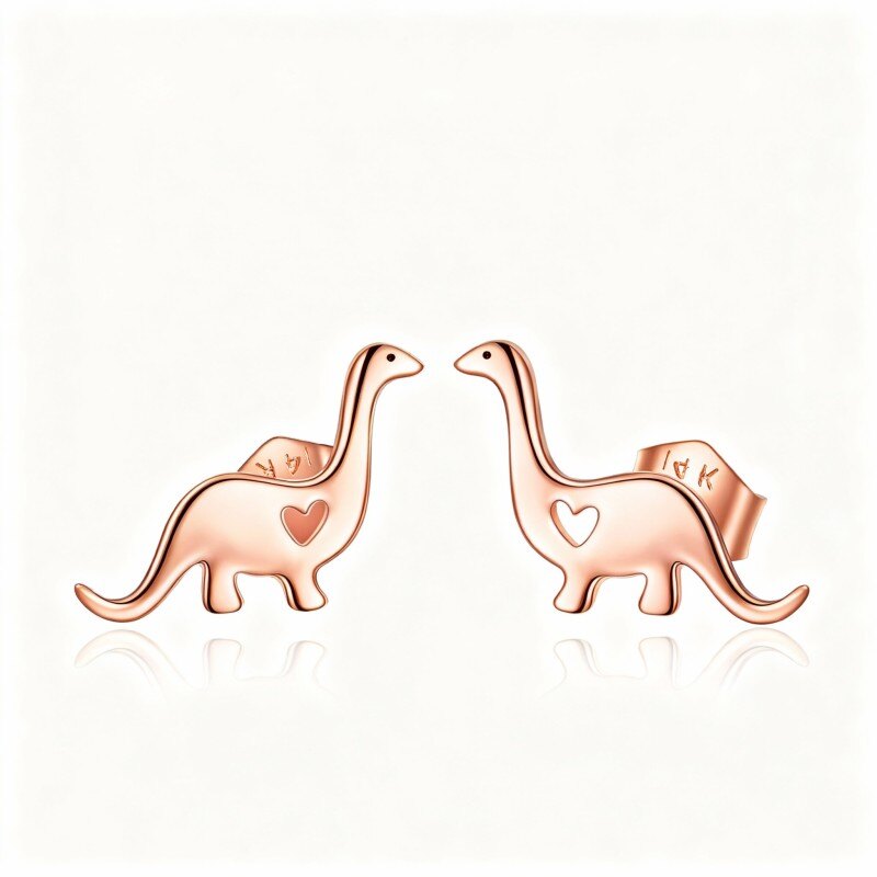 18K Rose Gold Dinosaur Stud Earrings-1
