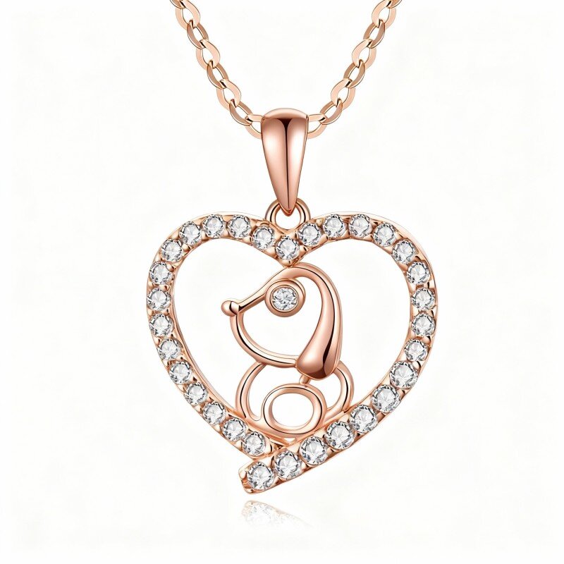 10K Rose Gold Cubic Zirconia Dog Pendant Necklace-1