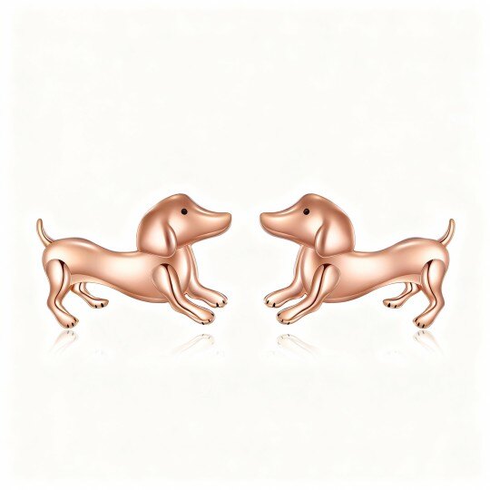 Pendientes de botón con forma de perro en oro rosa de 10 quilates