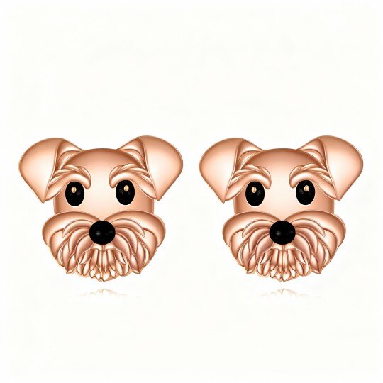 Pendientes de botón con forma de perro en oro rosa de 10 quilates